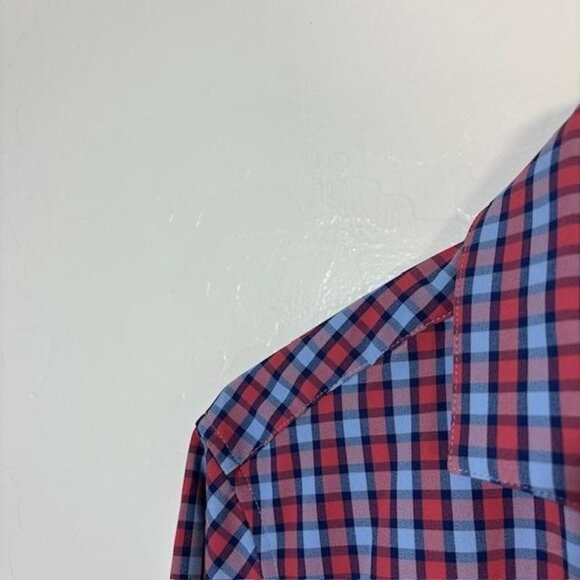 Mizzen+Main Leeward Shirt Mens Small Red Blue Plaid Trim Fit Button Down Check - Picture 2 of 7